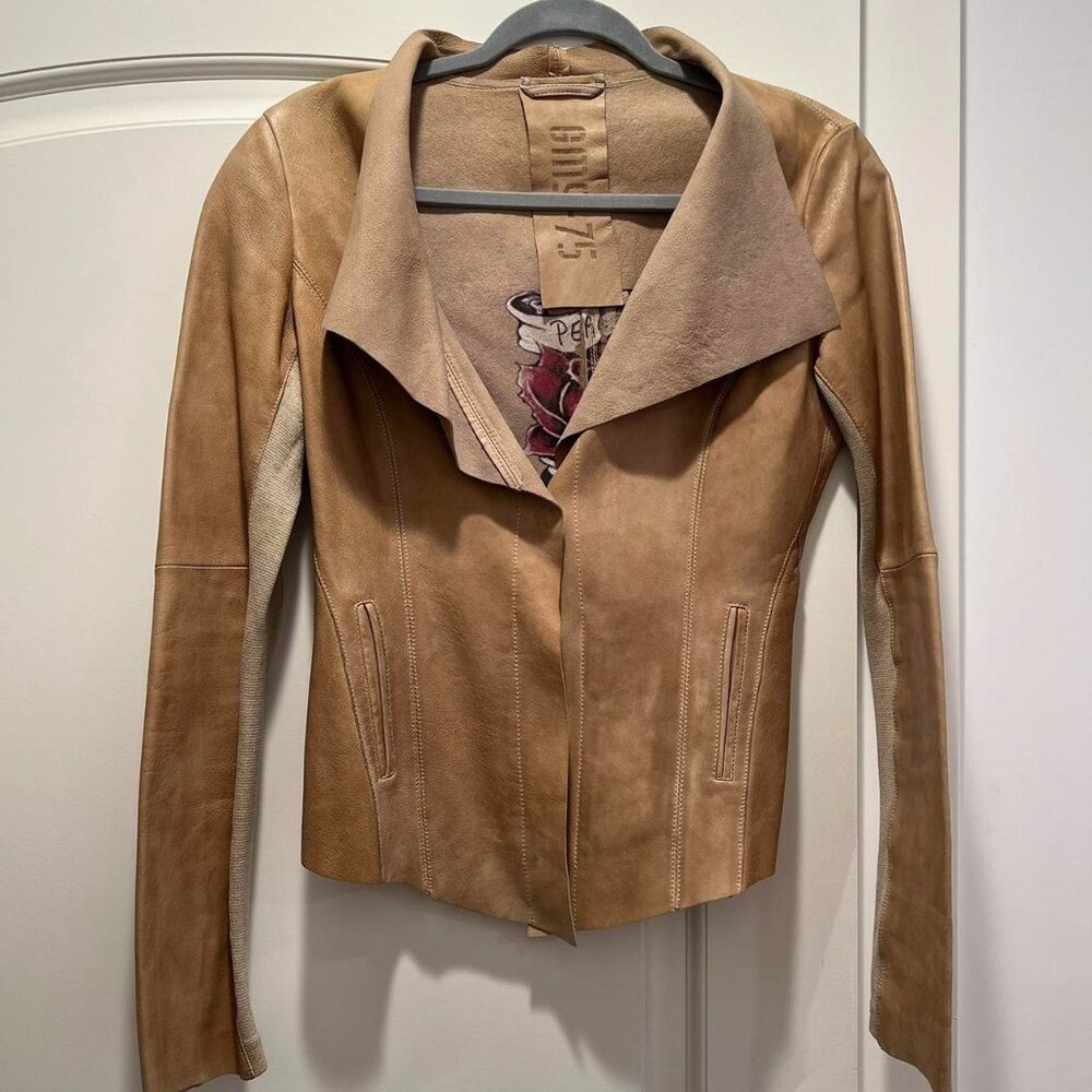 Tan and brown leather jacket